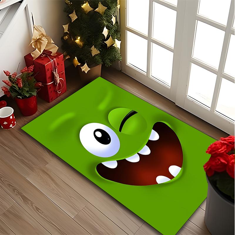 1pc Area Rug Appropriate for Office, Green Monster Face Carpet, Versatile Printed Chair Rug, Durable Home Sofa Carpet