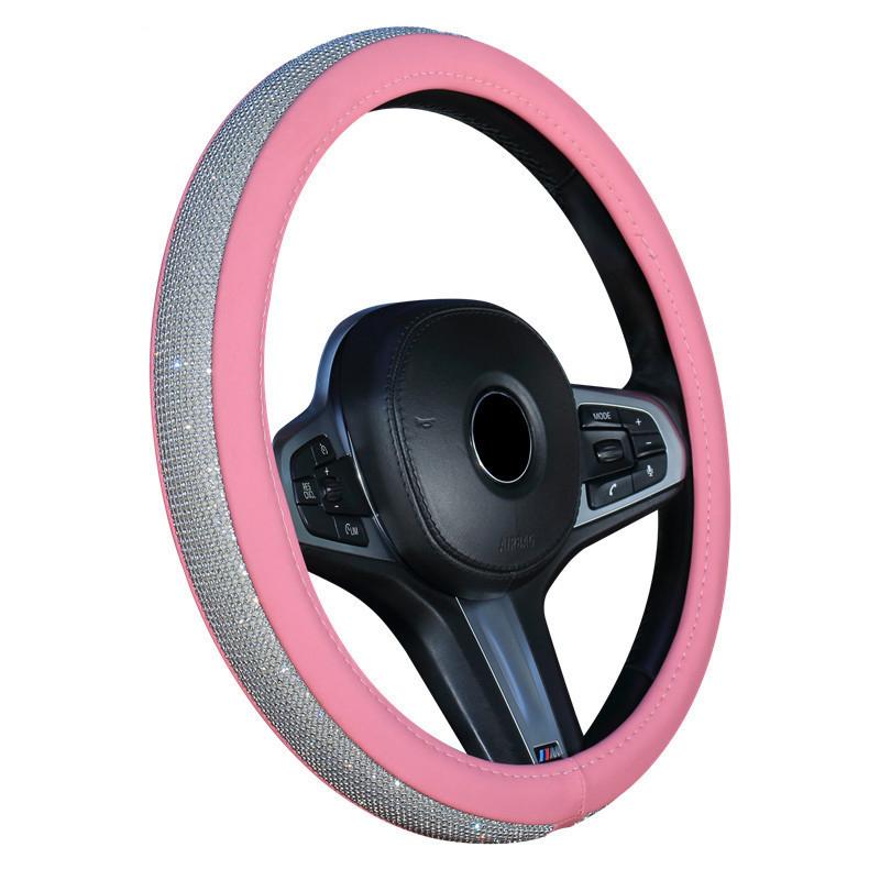 Rhinestone Car Leather Steering Wheel Covers Steering Wheel Crystal Cover Auto Car Interior Accessories For Women Girls