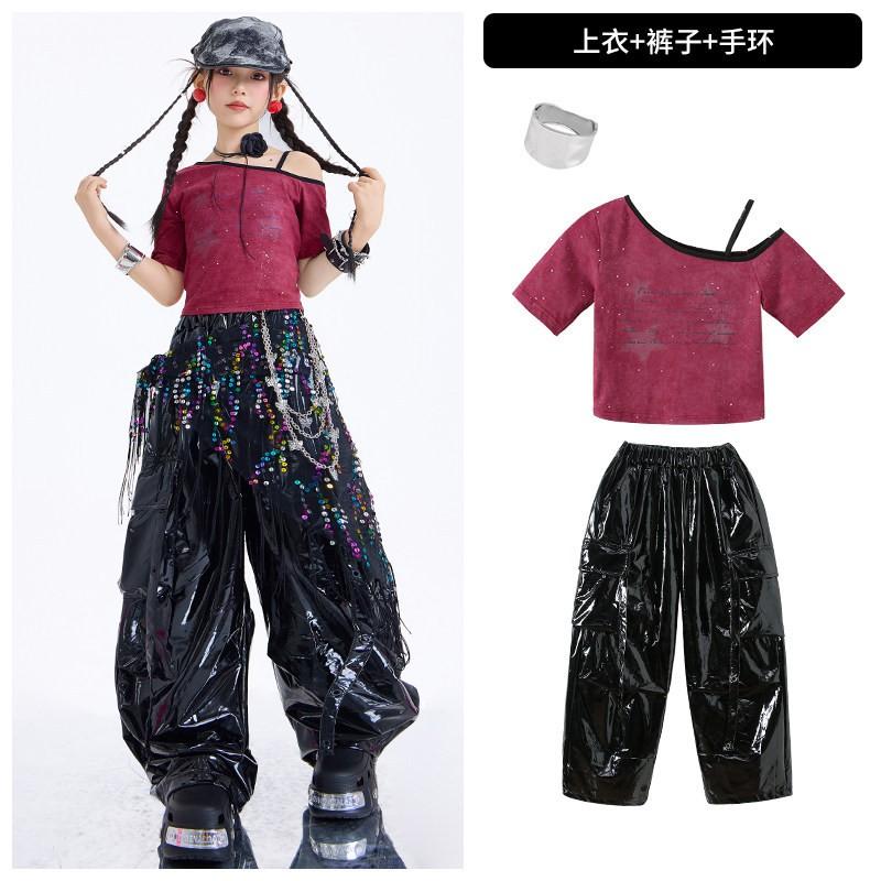 Girls Jazz Dance Outfit Short Sleeve Performance Costume Cool Streetwear Set Kids Aged 3-8