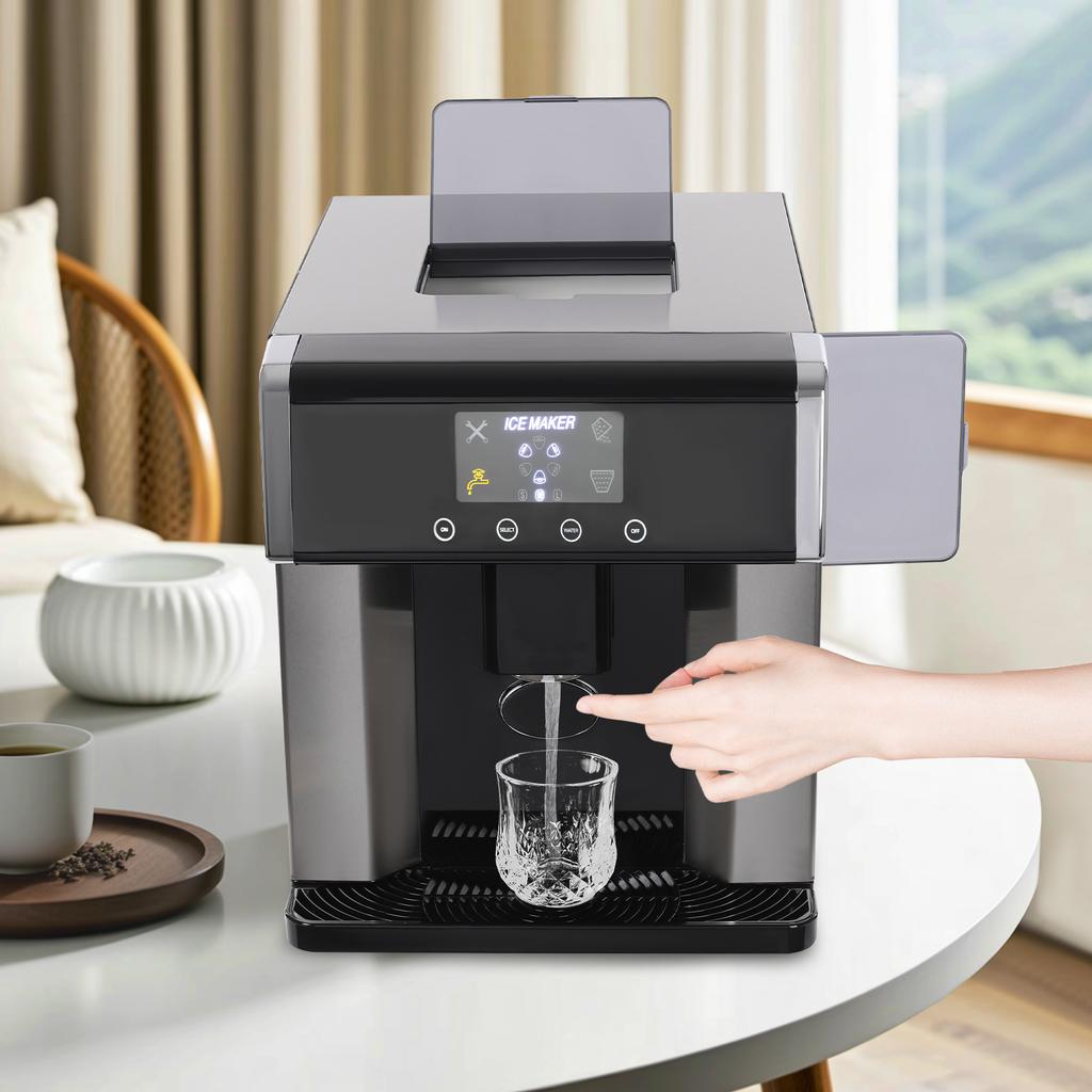 2-in-1 Ice Maker Countertop, 10 Ice Cubes In 8 Mins, 1.32LBS Storage, Touch Control, Self-Clean, for Home/Office/Bar