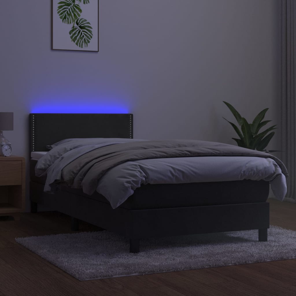 Vidaxl Łóżko Kontynentalne Z Materacem I Led, Szary Aksamit, 90X190 Cm