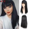 Синтетические парики с челкой для женщин, афроамериканские косплей Лолита, повседневные вечерние длинные прямые черные термостойкие волосы