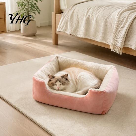 Machine Washable Pet Bed Rectangular Plush Cat Bed, Cozy Lounge Anti-slip Bottom, Soft Kitten for Sleeping Couch Indoor Cats Small Dogs Puppies