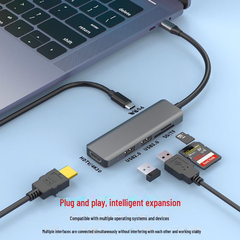 Алюминиевый концентратор Type-C «шесть в одном» с картридером SD/TF и USB-разъемом