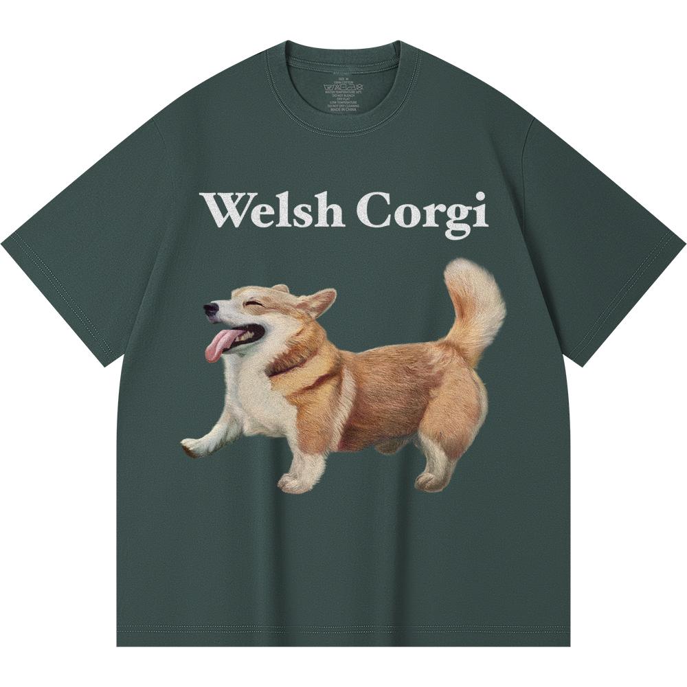 Футболка из 100% хлопка плотностью 230 г/м2 с принтом вельш-корги, забавная футболка из чесаного хлопка в стиле Харадзюку