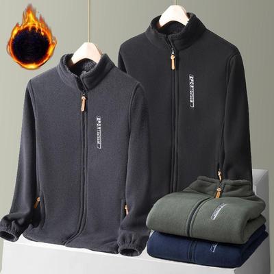 Мужские флисовые куртки для осени и зимы, толстые и свободные кардиганы со стойкой и добавленным флисом, флисовые топы и толстовки