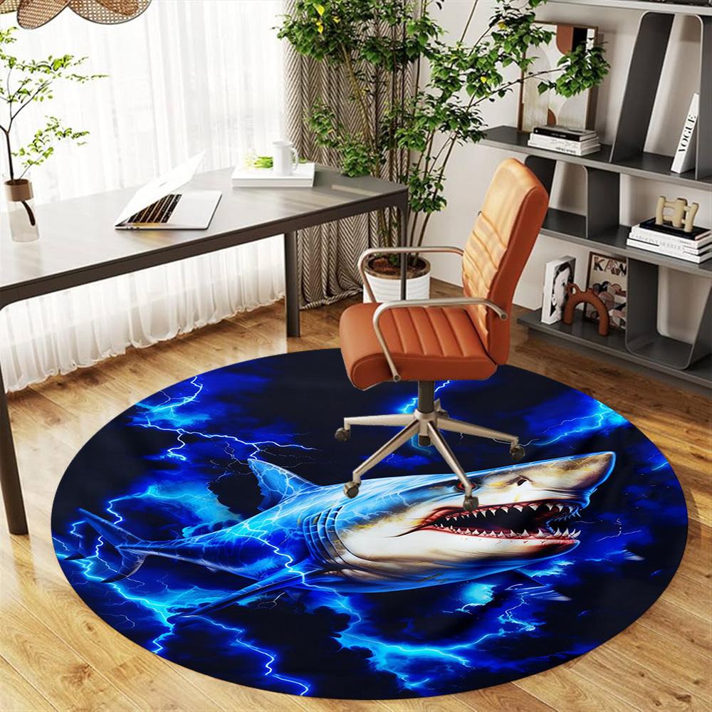 1PC Electric Shark Round Chair mat Area Rug - Non-Slip, Floor Mat for Office, Bedroom, and Indoor Decor -Gift D1127243