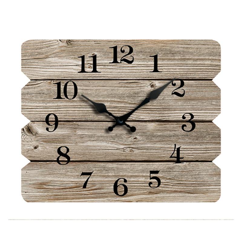 Rectangular Wooden Wall Clock Silent Non-ticking For Home Kitchen Living Room Bedroom Office Decor
