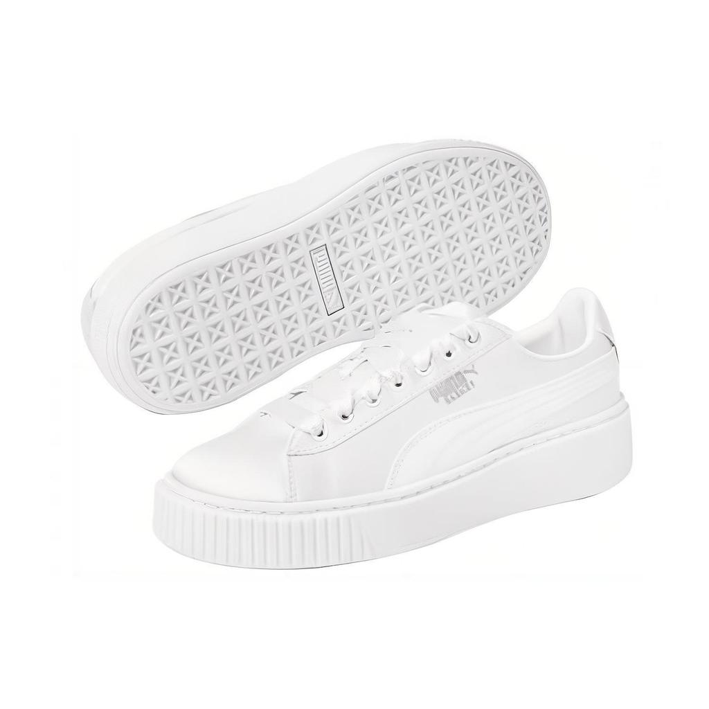 Puma Платформа Корзина Толстая Подошва Увеличивающая Рост Унисекс Белый Шелк 365133-05