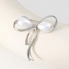 Women Brooch Faux Pearl Hollow Bow Decor Stainless Exquisite Vintage Anti-slip Wear-resistant Coat Collar Hat