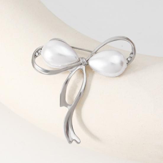 Women Brooch Faux Pearl Hollow Bow Decor Stainless Exquisite Vintage Anti-slip Wear-resistant Coat Collar Hat