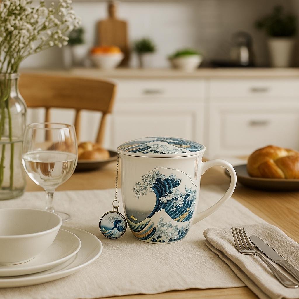 The Great Wave Hokusai 400ml Mug with Infuser and Pendant