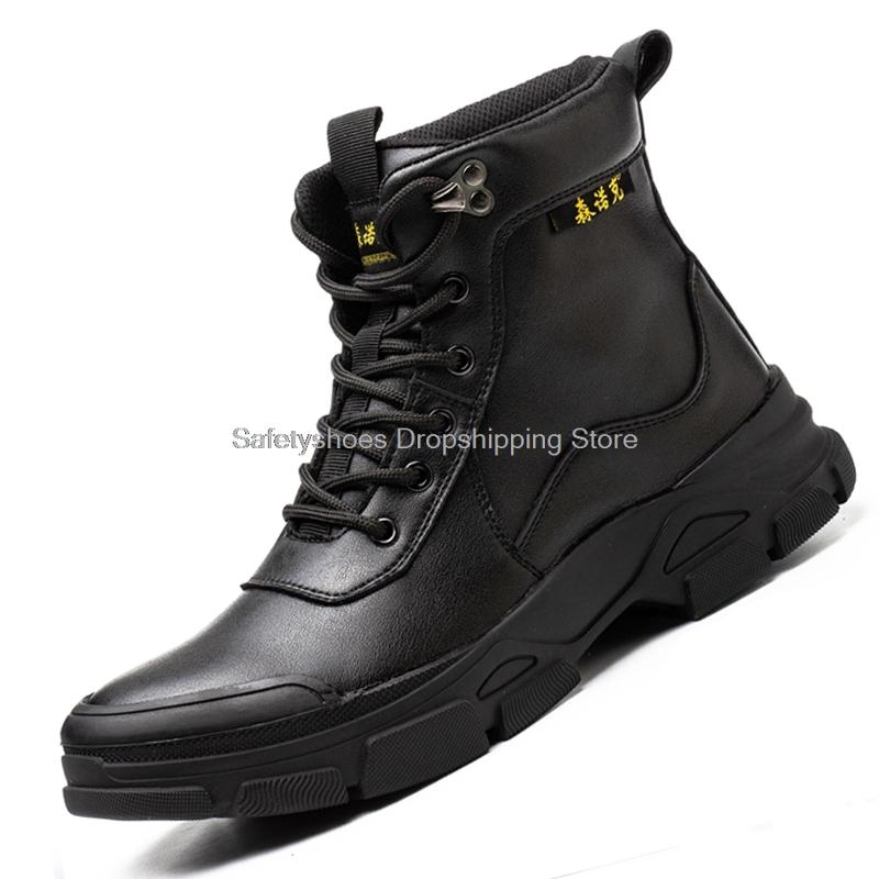 Fashion High Top Soft Safety Shoes For Men Work Sneakers Steel Toe Cap Kevlar Midsole Anti-punture Work Sneakers Ankle Winter Boots Male