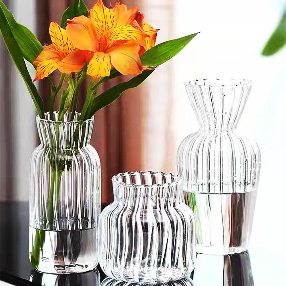 Nordic Creative Transparent Vases Striped Glass Vases Hydroponic Planter for Home Decor Plant Lover Gift Flower Table Vase