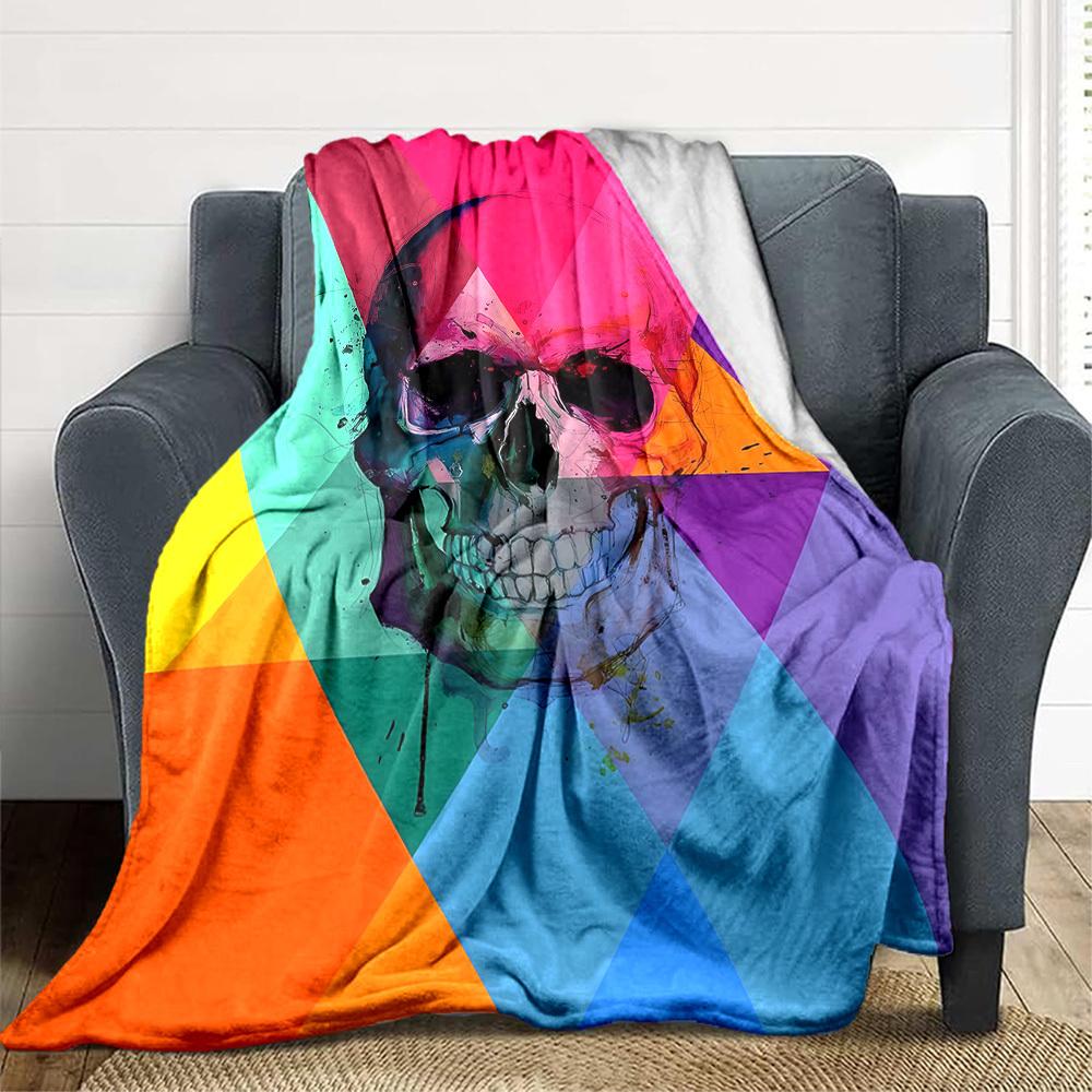 1pc Skull Spectrum Blanket, Lightweight Flannel Throw Blanket For Sofa, Bed, Travel, Camping, Living Room, Office, Couch, Chair, And Bed