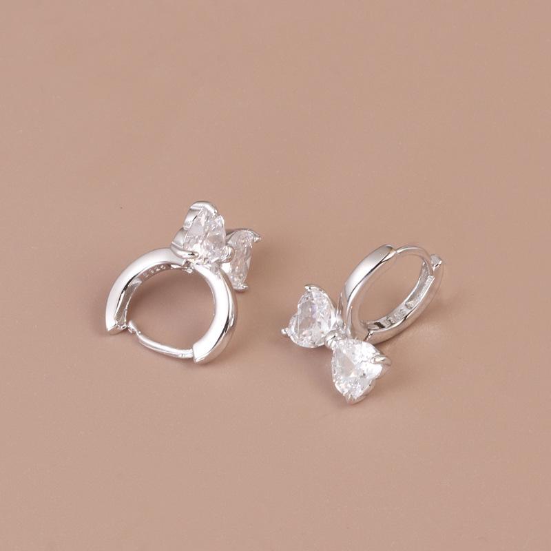 Серьги из стерлингового серебра S925 с фианитами в виде банта - Элегантный корейский стиль для женщин