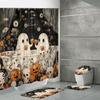 Cute Cartoon Ghost Shower Curtain Set Halloween Shower Curtain Washable Halloween Bathroom Curtain Polyester Fabric with Hooks