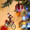 Christmas Tree Ornaments Lifelike Puppy Riding Bicycle Pendant 2D Flat Double-Printed Acrylic Hanging Decoration for Tree Home Decor