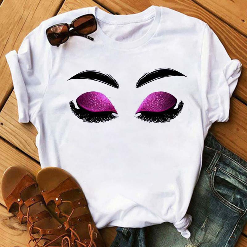 Maycaur модные графические женские топы с принтом ресниц Kawaii Lashes женская футболка футболка забавный макияж эстетическая рубашка Camisas Mujer