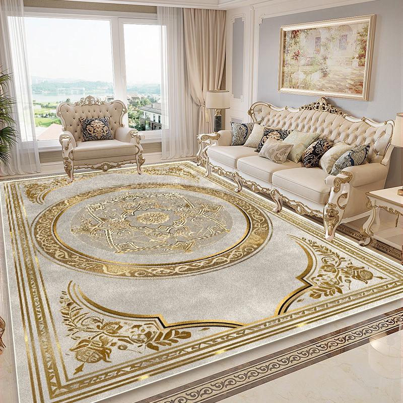 European Style Golden Carpet Living Room Luxury Decoration Flannel Large Rugs Sofa Area Coffee Tables Non-slip Soft Mat Bedroom