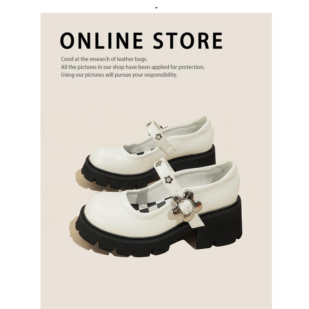 Platform Mary Jane Single Shoes Women'S Spring British College Style High Heel Large Size Versatile Retro Small Leather Shoes