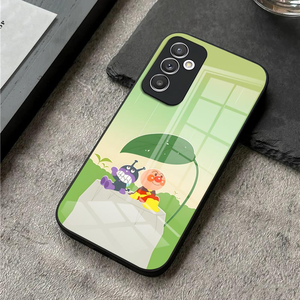 Чехол для телефона Samsung S25 Ultra S26 S23 S24 Plus S22 S20 S21 Fe A54 A34 A53 A16 Стеклянная крышка Мультяшный милый Анпанман