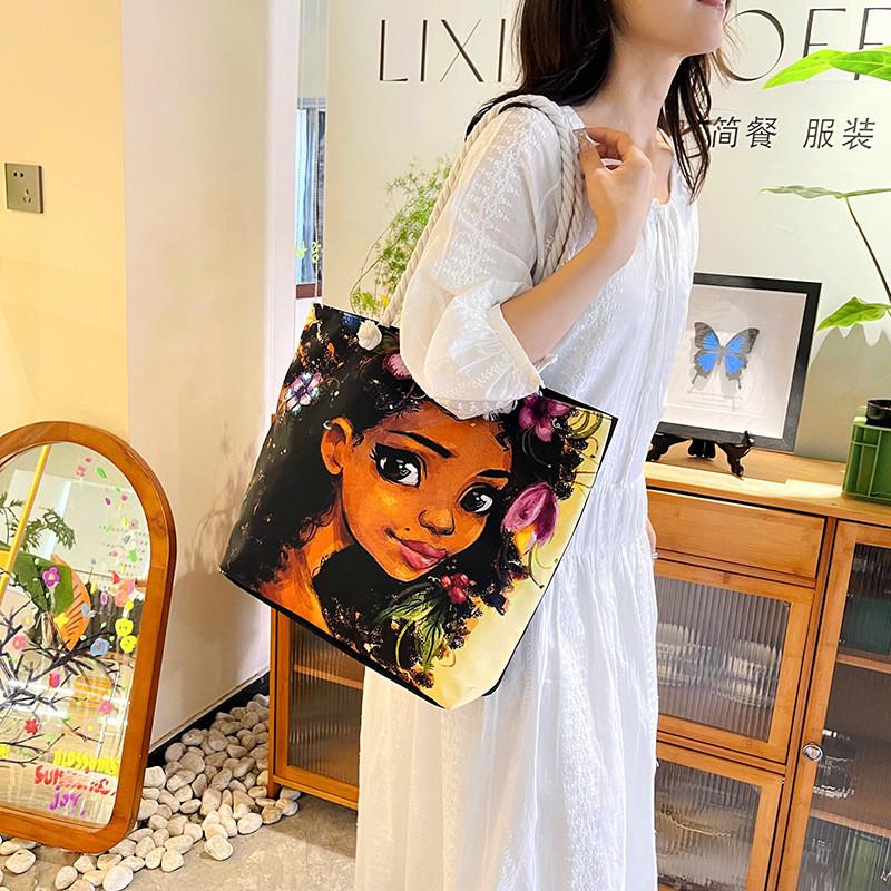 Canvas Tote Bag For Women With Creative Print And Spliced Design For Casual Travel