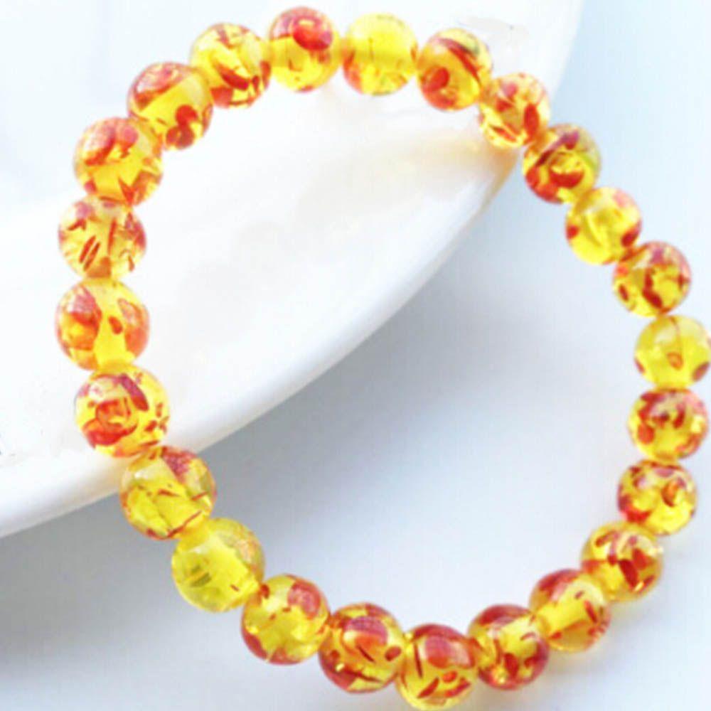 Women's Charm Fashion Amber Bangle Natural Stretch 8MM Elastic Bracelet Bead Round