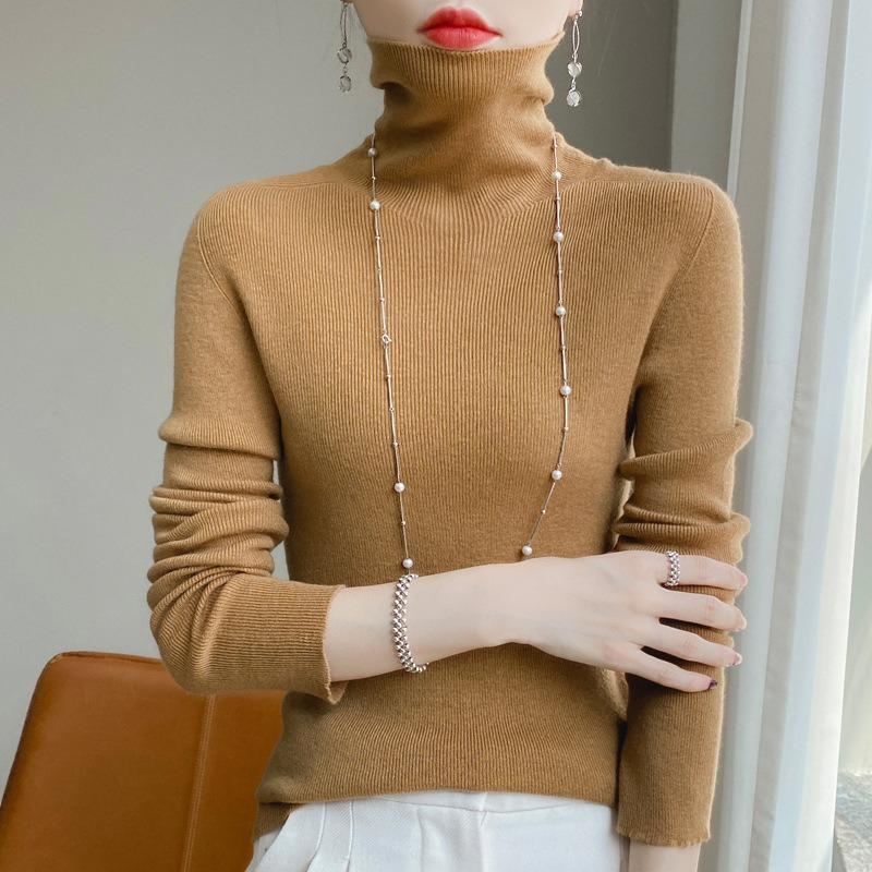 Осенне-зимний женский свитер со сложенным воротником, женский однотонный свитер с утолщенным низом, большой размер, эластичный внутренний женский трикотаж