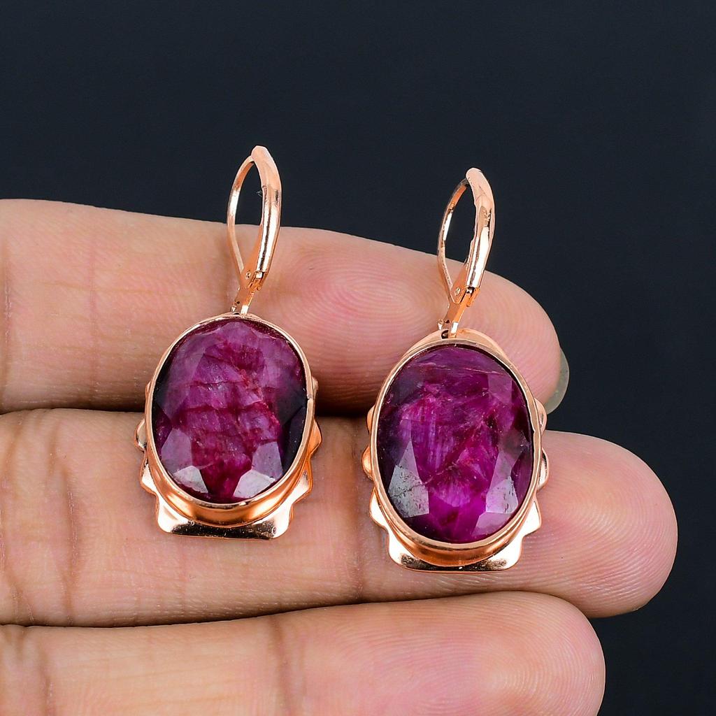 Рубиновые лабораторные драгоценные камни, медные украшения ручной работы, красивые серьги для нее