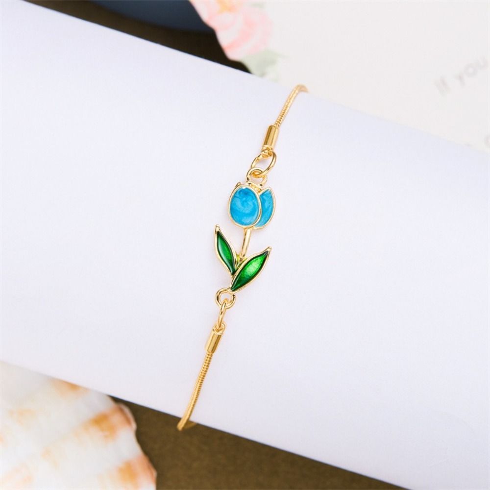 Adjustable Chain Enamel Charm Bracelet Copper Lobster Clasp Vintage Bracelet For Women