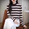 Полосатый женский осенне-зимний свободный полувысокий воротничок-пуловер с эффектом старения и внутренней отделкой из трикотажа