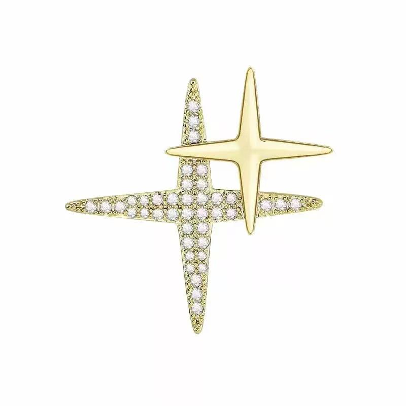 Cross Star Unisex Brooch: High-End Micro-Paved Zircon Lapel and Safety Pin Accessory