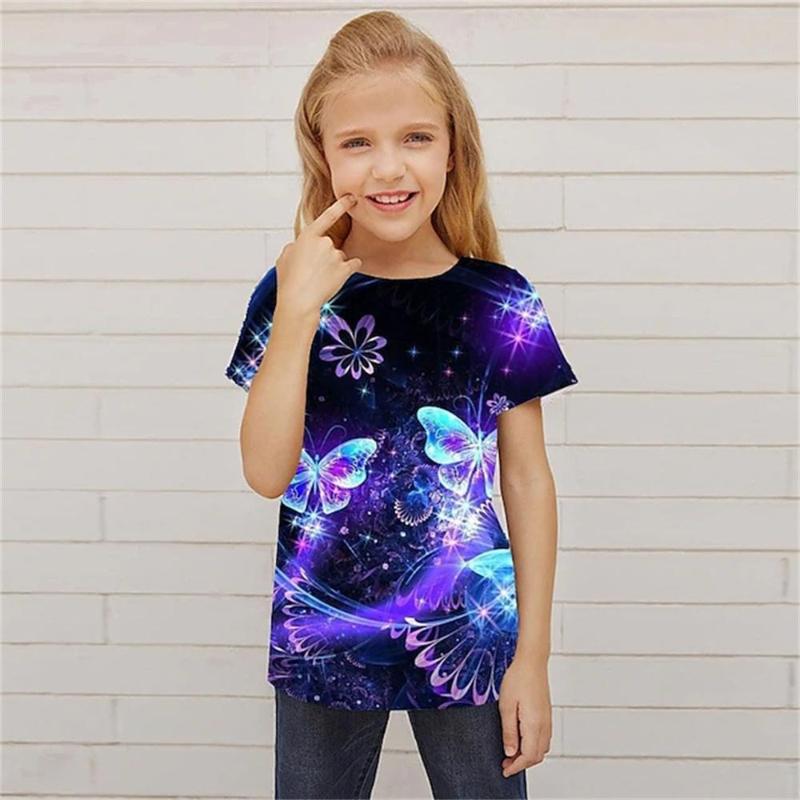 Children's Butterfly Printed Cute Multi Color T-shirts Girls Fashion Soft Comfortable T-shirt