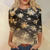 Women's Fashion Casual Seven Sleeve Christmas Printed Round Neck Top