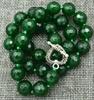 Long 18"12mm Faceted Green Jade Round Beads Necklace Heart Clasp
