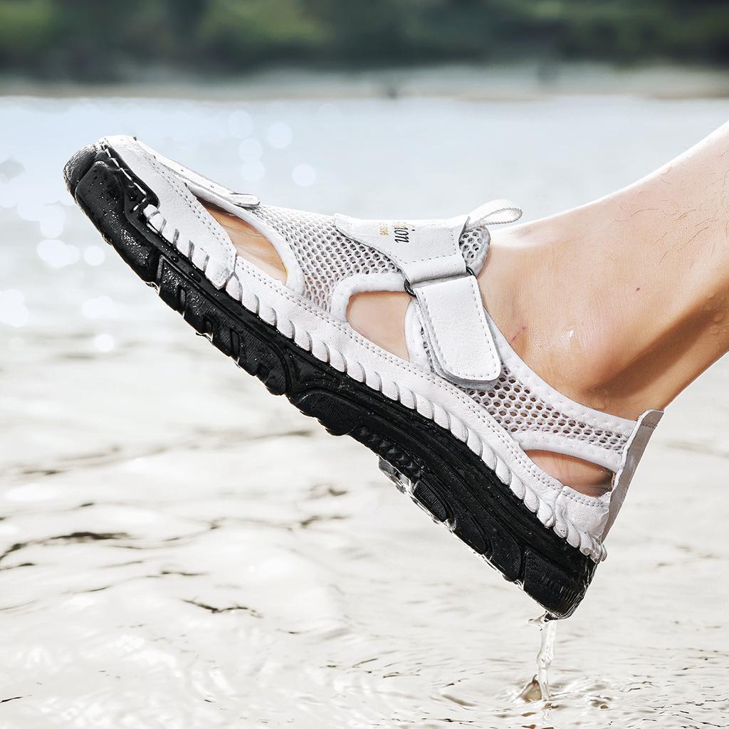 Летняя мужская повседневная обувь Кожаные сандалии Дышащая сетчатая обувь