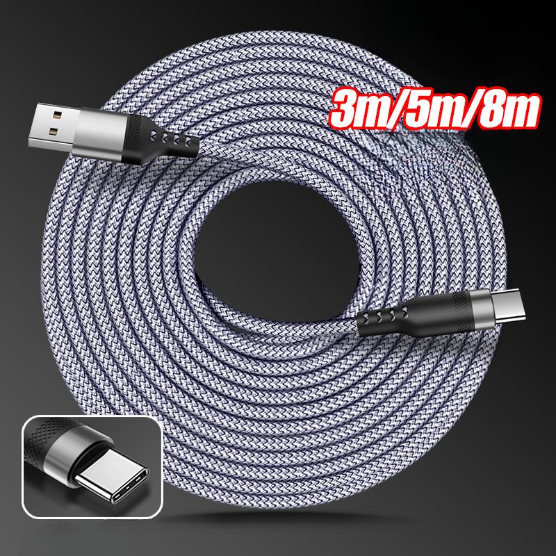 Плетеный USB Type-C кабель с супербыстрой зарядкой 5A для Android, Samsung и OnePlus - Доступен в длинах от 1 м до 8 м