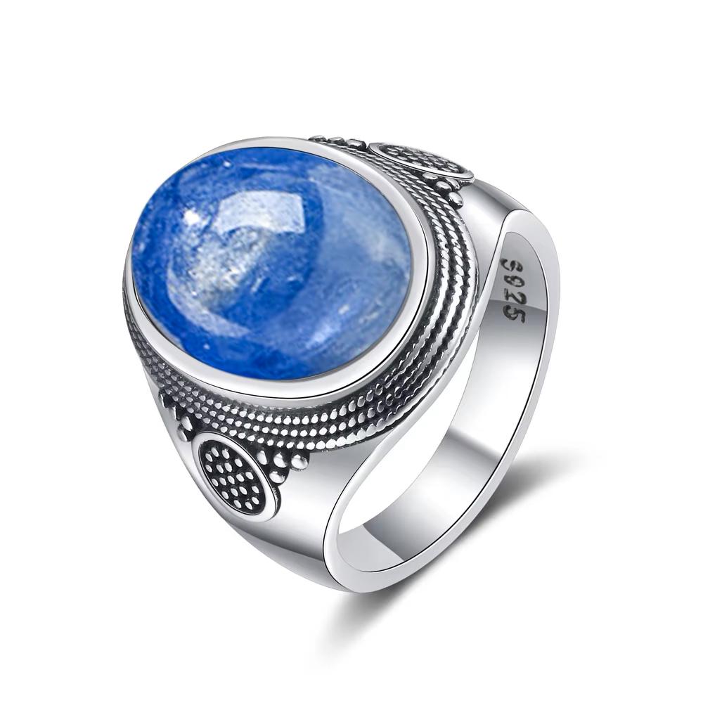 Винтажное кольцо из серебра 925 пробы Кольцо с натуральным лунным камнем 10*14 мм Овальный большой камень Ретро Серебро Тонкое ювелирное изделие Подарок для женщин Мужчин