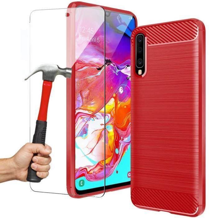 Coque de Protection - PROSHOP - Samsung Galaxy A70 - Souple - Fibre de carbone - Rouge