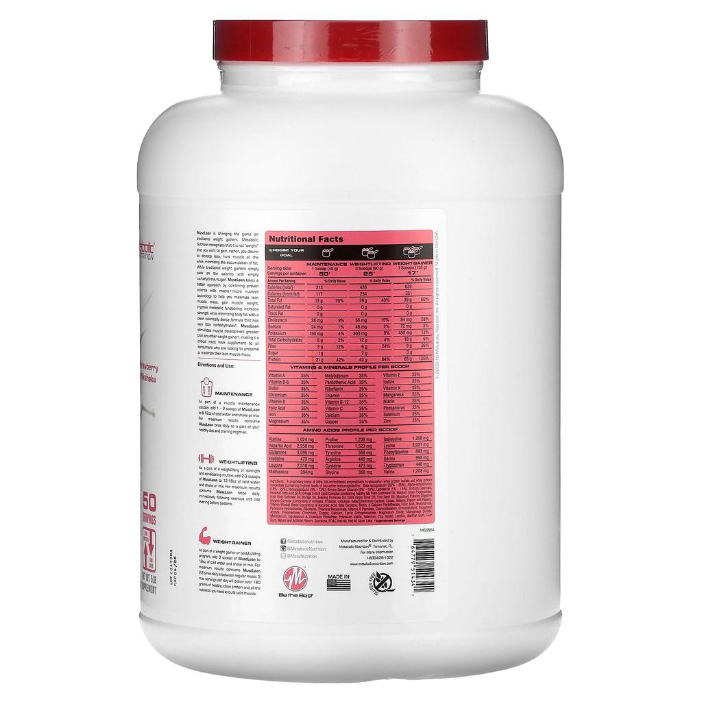 Musclelean, Increase lean muscle mass, Strawberry milkshake, 5Lb