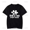 Couple T Shirt for Lovers Cotton Tee He's She's My Perfect Match Print T Shirts Unisex Summer Tops Anniversary Matching