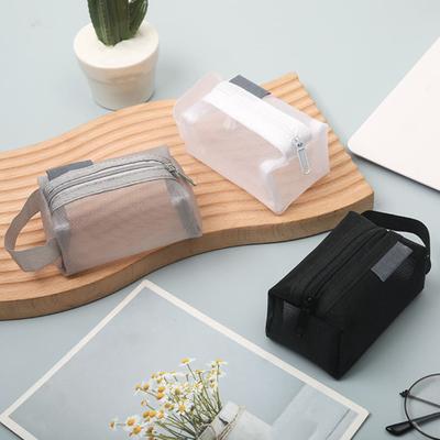 Нейлоновая сетчатая сумка большой емкости с портативной ручкой, прозрачная видимая прочная молния, многофункциональная канцелярская бумага для студентов, косметическая помада, чехол для монет