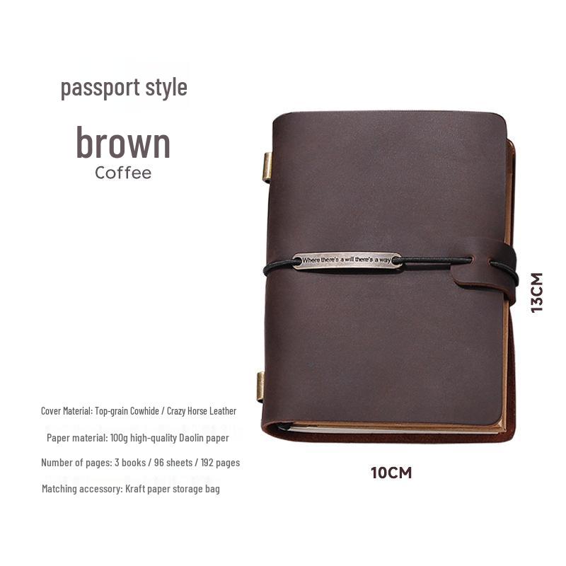 Genuine Leather Retro Traveler Notebook - Crazy Horse Finish, High-end Business Planner with Engraved Logo