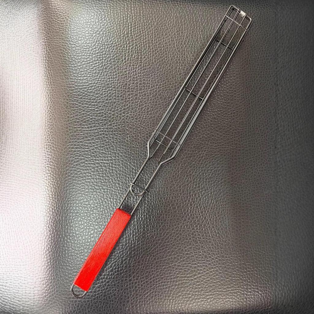 Деревянная ручка, антипригарное покрытие, решетка для барбекю для овощей и сосисок