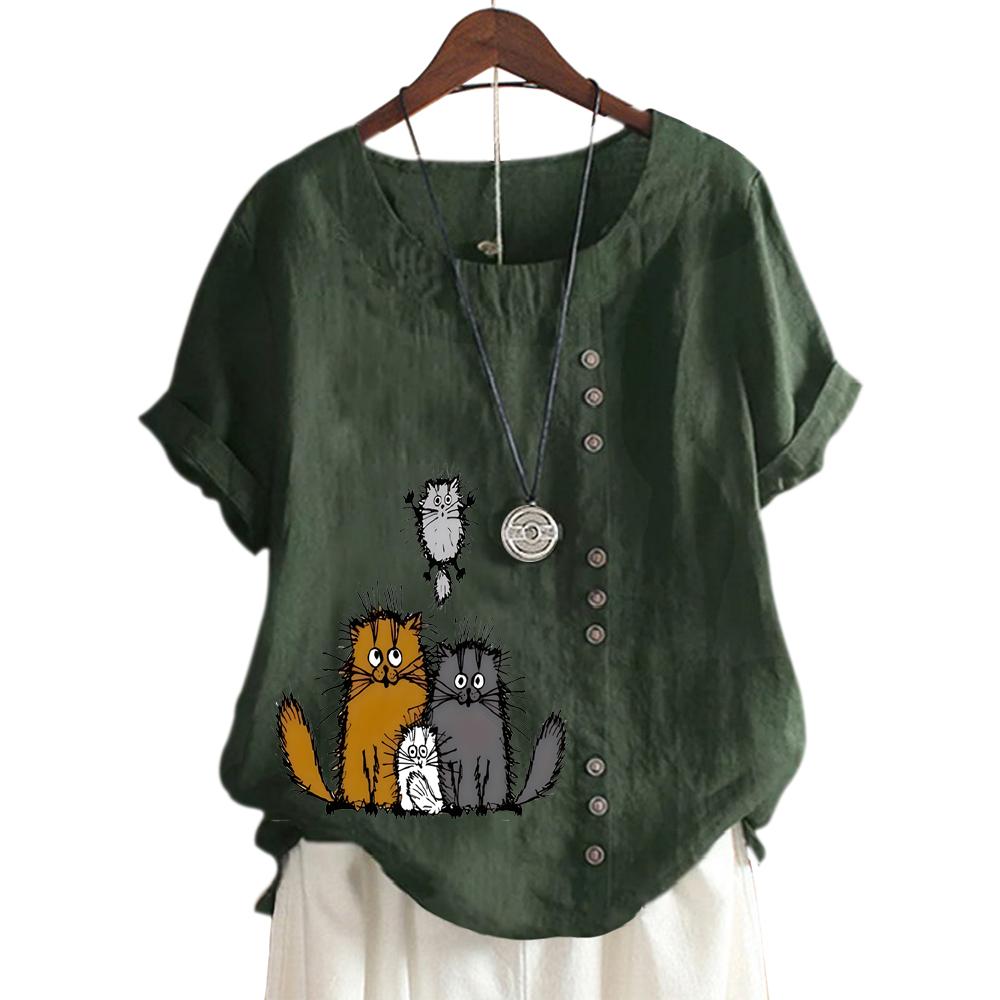 Женский повседневный топ с короткими рукавами, круглым вырезом и 11 уникальными цветочными принтами