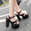 Черные женские босоножки на каблуке с открытым носком, женская обувь на толстой платформе для вечеринок, пикантные сандалии с вырезами, уличная обувь с пряжкой на щиколотке