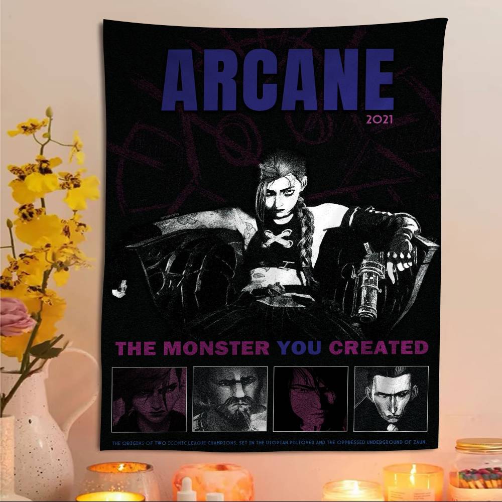 Arcane Jinx Cartoon Anime Game Printed Large Wall Tapestry Wall Hanging Decoration for Household Dorm Decor Blanket