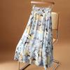 Qooth Летняя женская шифоновая юбка трапециевидной формы средней длины с цветочным принтом, элегантная длинная юбка с высокой талией QT1835