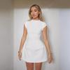 Women's Solid Color Sleeveless Round Neck Pocket Waist Slim Fit Short Dress